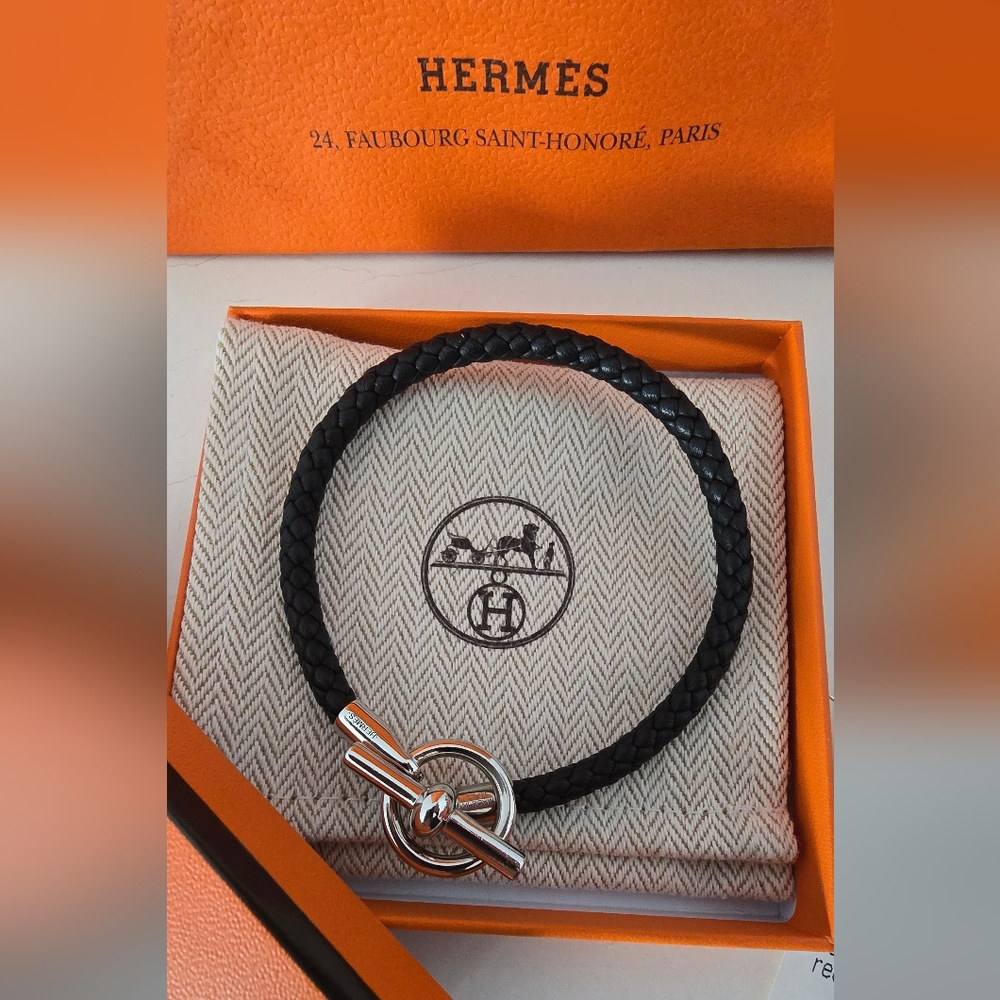 Hermès Black Bracelet with Silver Clasp